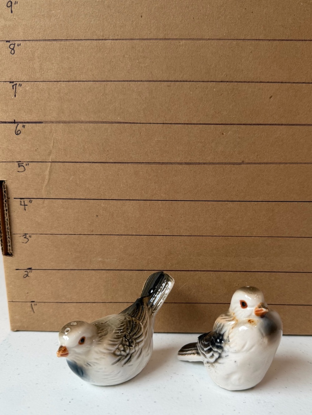Porcelain Bird Figurine Pair - White and Gray Decorative Birds